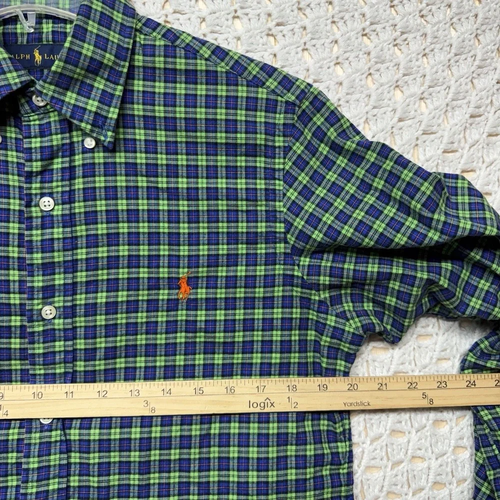 Ralph Lauren Shirt Mens S‎ Green Blue Orange Pony Check Button Down 100%Cotton